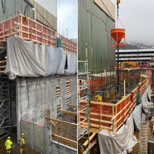 Gildestøp under bygging av Fylkesbygget i Bergen april 2021