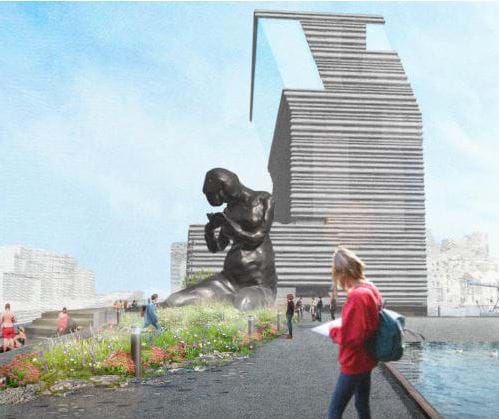 Den 9 meter høye skulpturen The Mother som avdukes sommeren 2022. Illustrasjon: J&L Gibbons